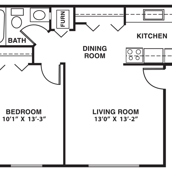 Thumbnail 2 of 10 One bedroom floor plan at Concord Place Apartments, Kalamazoo, MI
